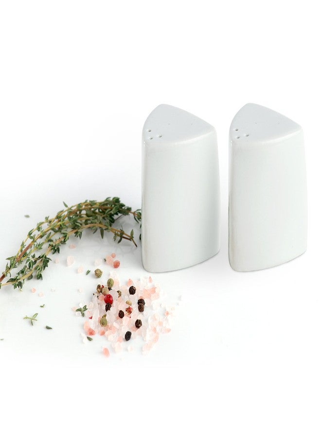 Urban Snackers Porcelain Triangle Shaped Pepper & Salt Pot, Set of 2, White - Image 1